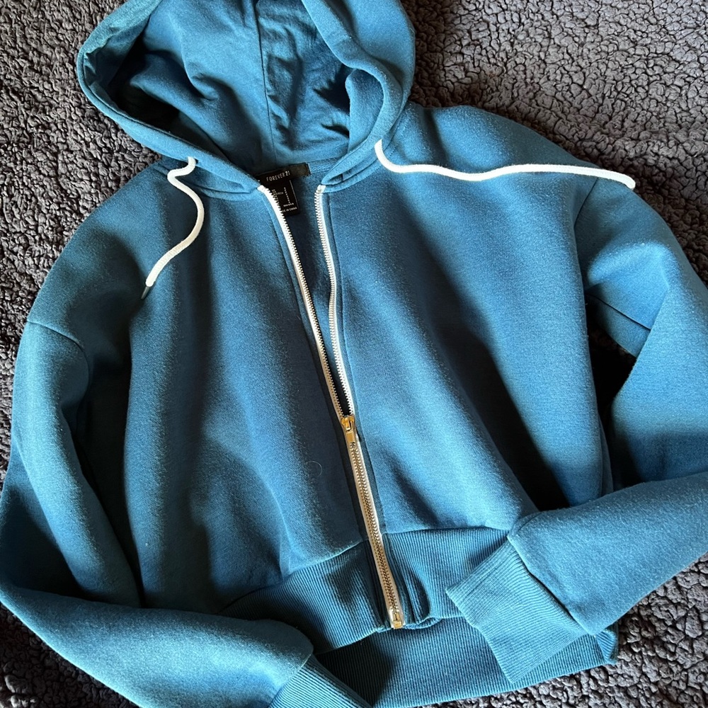 Forever 21 Crop Zip Hooded Jacket